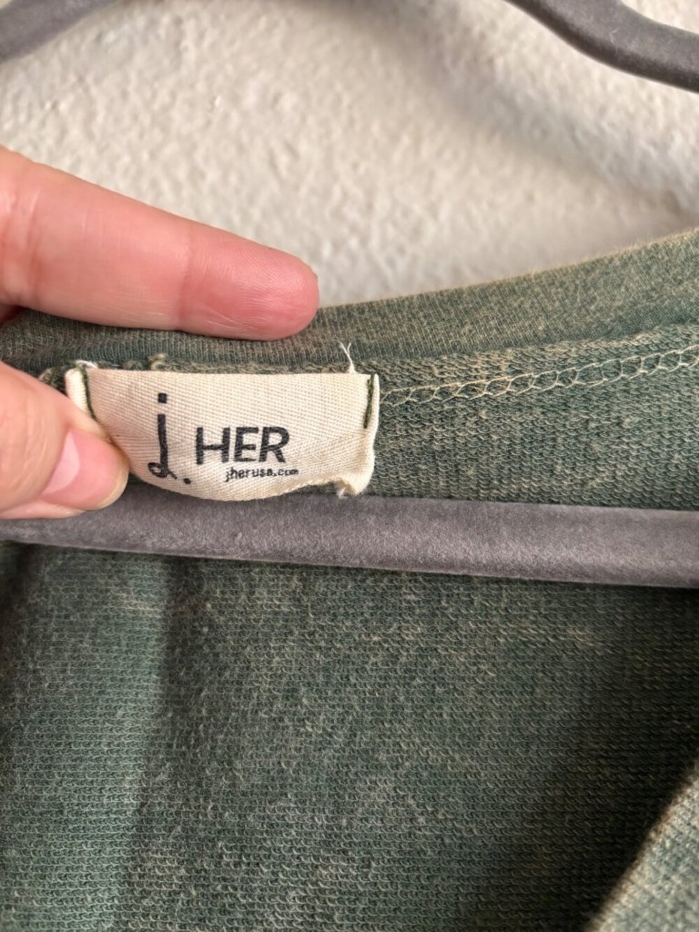 J. Her Green Mineral Wash Boho Oversized Sweatshirt With Lace Accent Sleeves - Picture 3 of 11